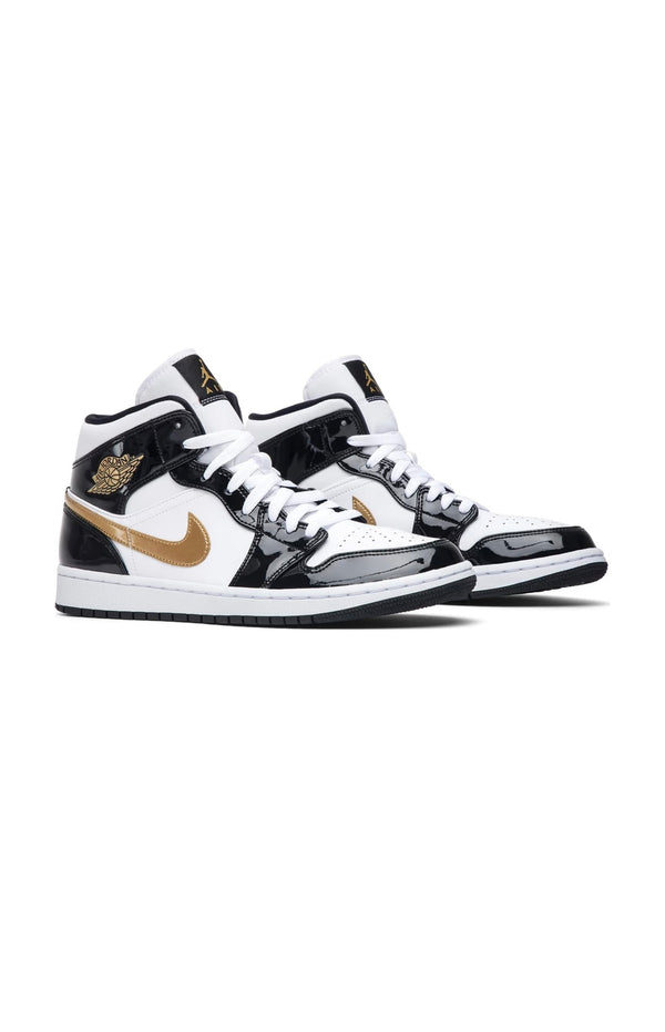 Jordan 1 mid patent black gold