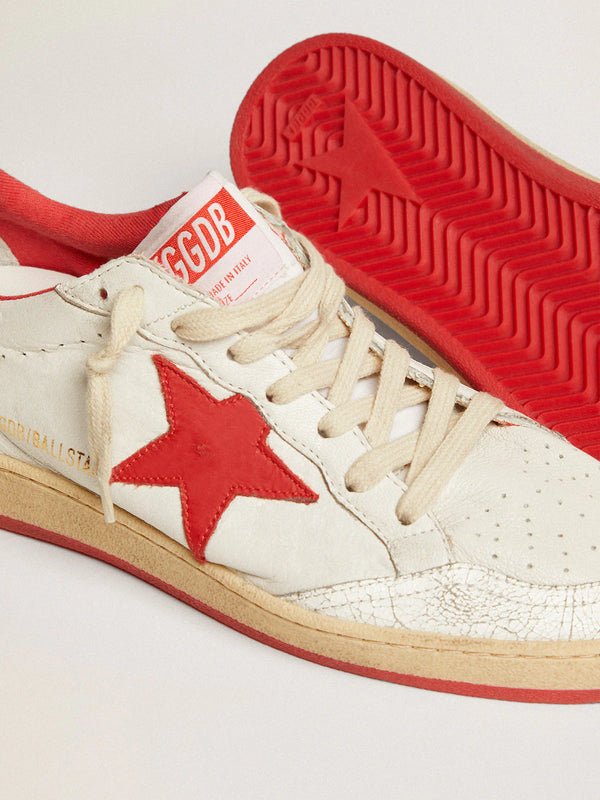 Sneakers golden goose bianche rosse in pelle con stella GGDB e talloncino rosso