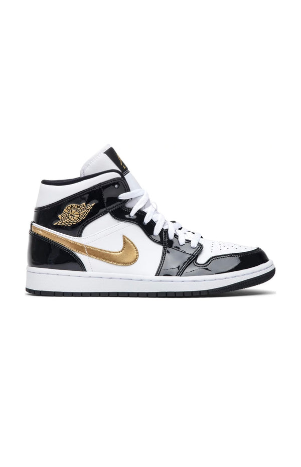 Jordan 1 mid patent black gold