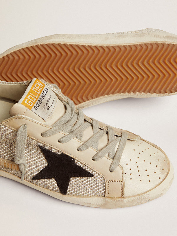 Sneaker Basse Golden Goose Super Star Beige in tela e stella nera