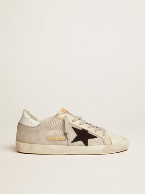 Sneaker Basse Golden Goose Super Star Beige in tela e stella nera