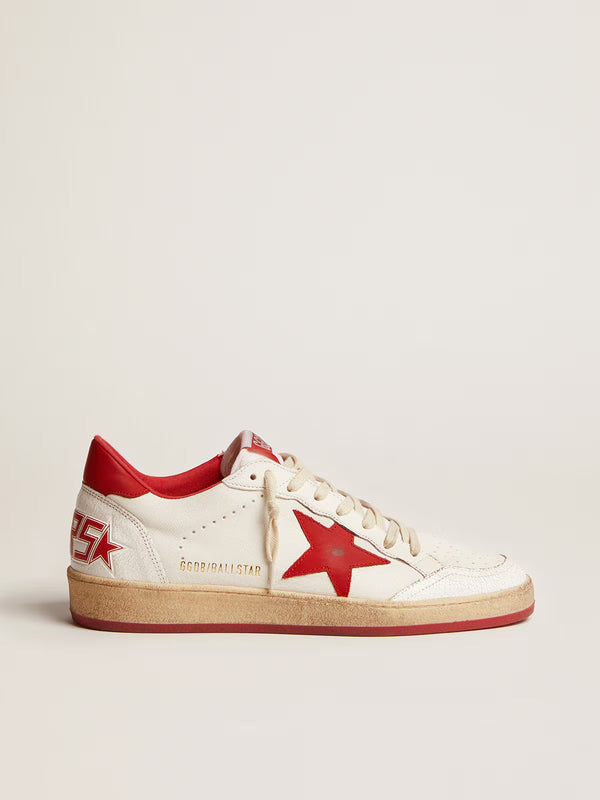 Sneakers golden goose bianche rosse in pelle con stella GGDB e talloncino rosso