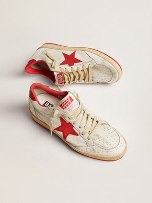Sneakers golden goose bianche rosse in pelle con stella GGDB e talloncino rosso